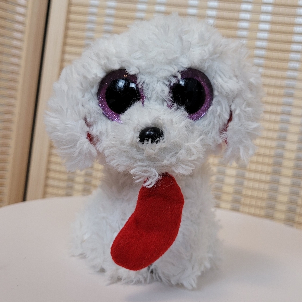 Ty Beanie Boos Valentines Day Honey Bun White Poodle Plush Glitter Eyes